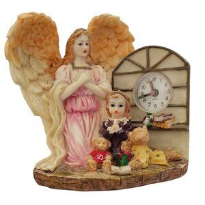 Angel Clock Figurine with Praying Child & Teddy Bears Clock in Good Working Cond